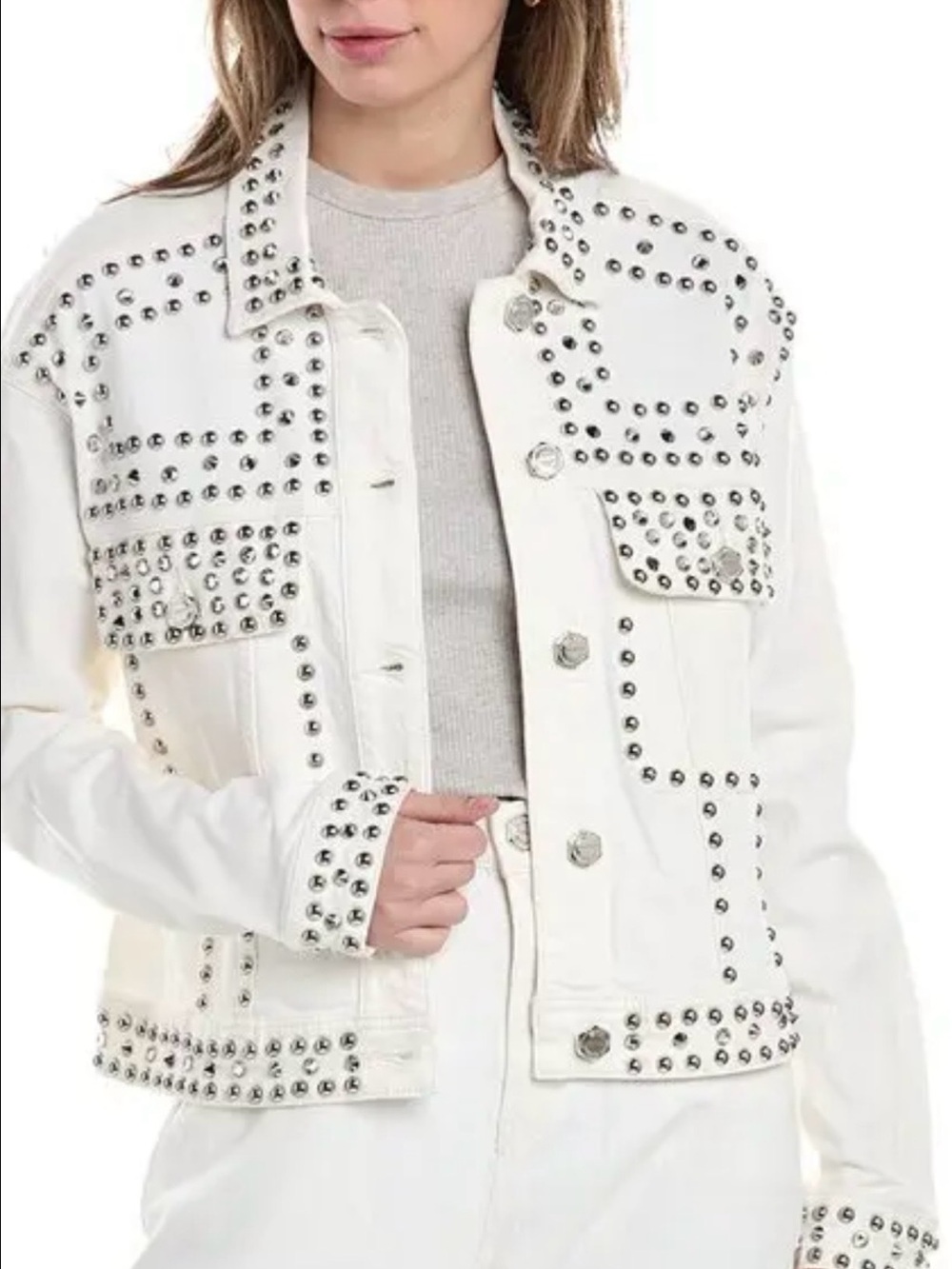 Rebecca Minkoff White Denim Jacket with Silver Studs